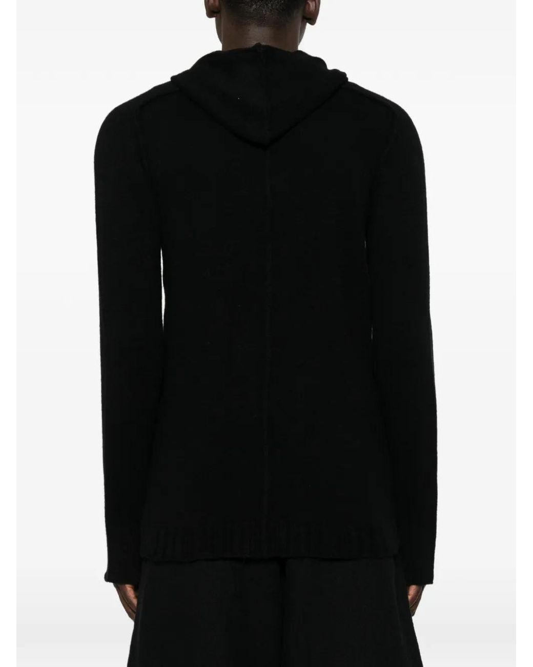 Masnada Black Ribbed-Knit Zip-Up Hoodie Sweater for men