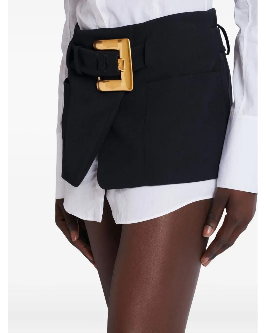 Balmain Blue Belted-Waist Mini Skirt