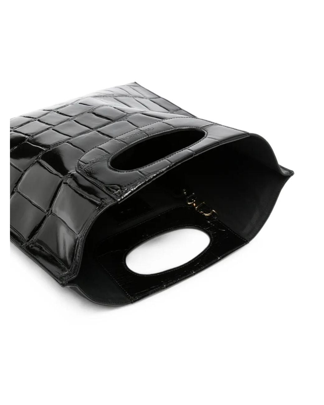 Gherardini Black Piattina Croc-Effect Tote Bag