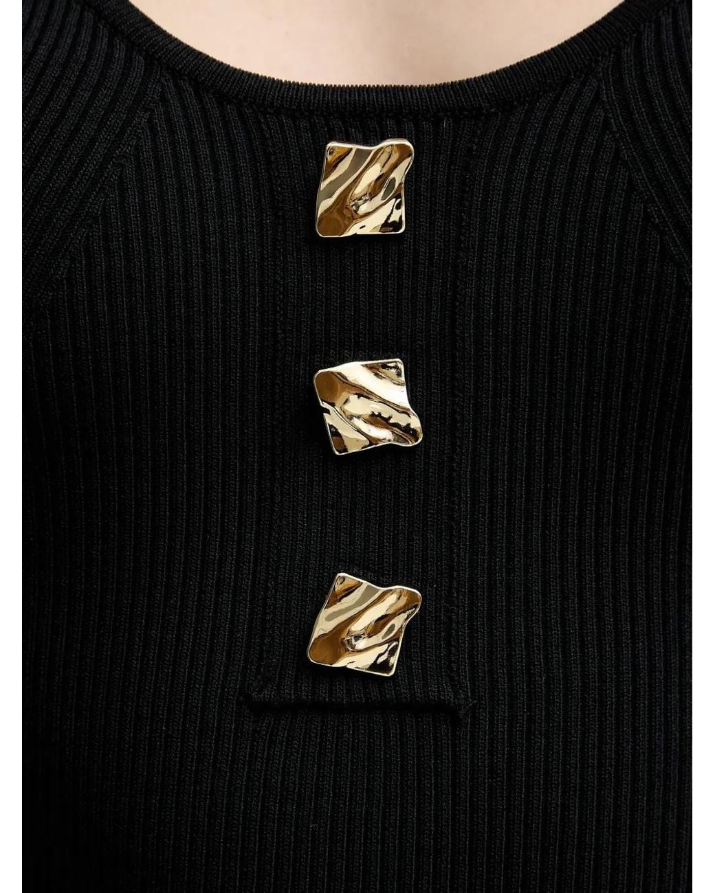 Fracomina Black Geripptes Kleid mit Knöpfen
