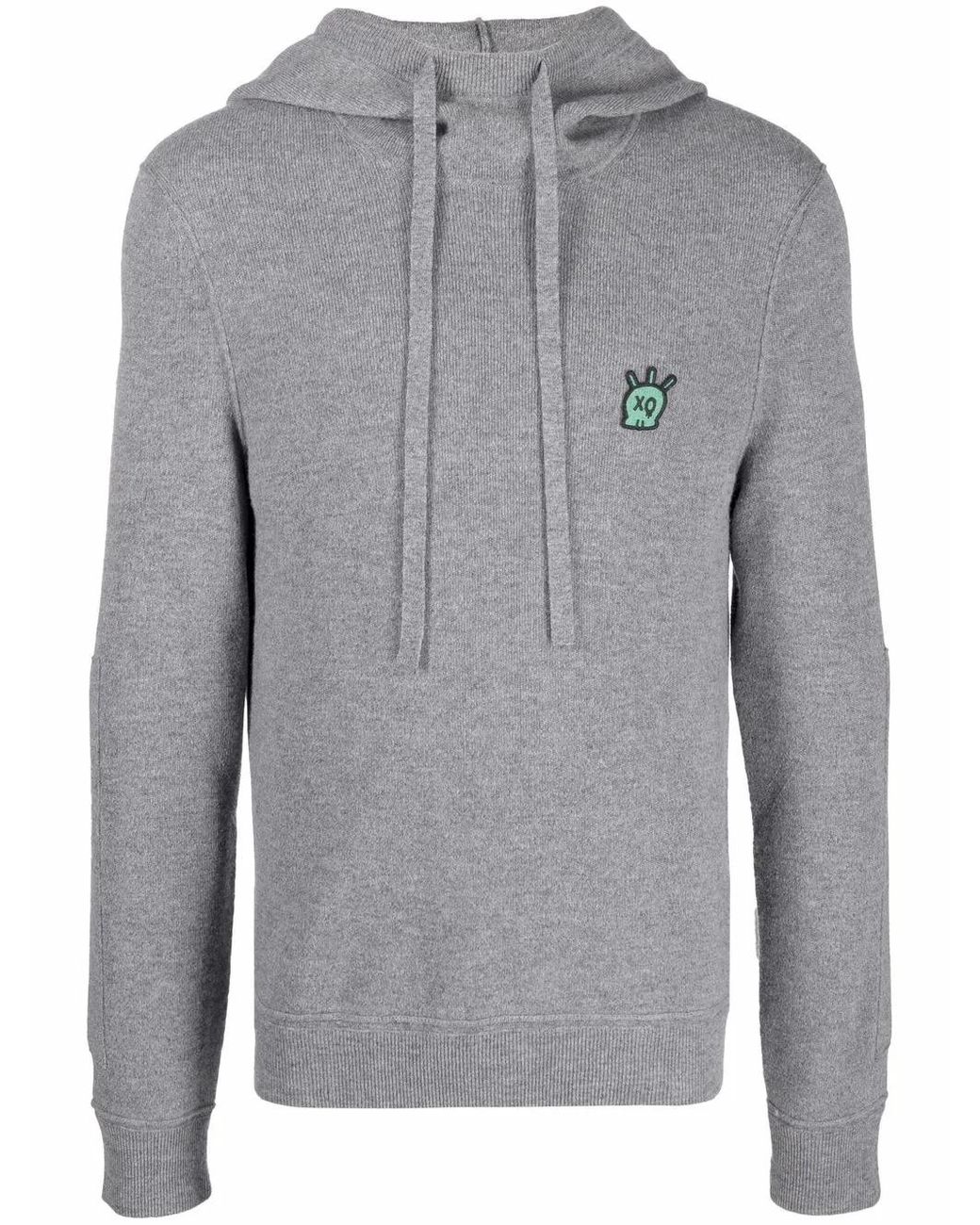 Zadig & Voltaire Gray Logo-Plaque Merino Hoodie for men