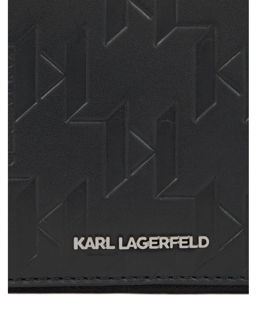 Karl Lagerfeld Black Monogram-Pattern Zipped Wallet for men