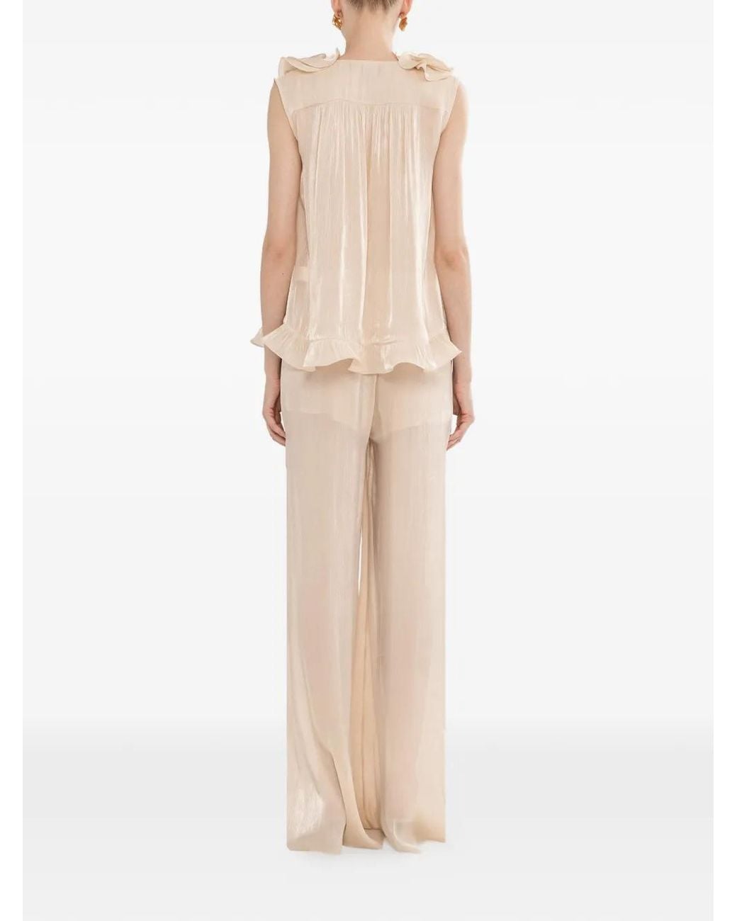 Nissa Natural Ruffled Chiffon Top
