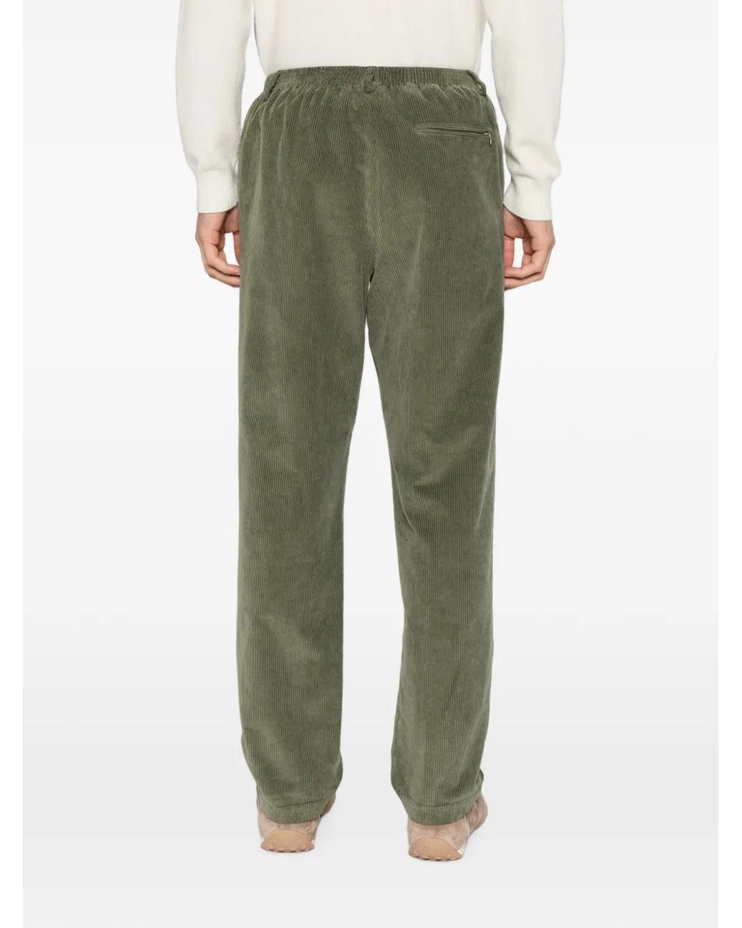 Cellar Door Green Alfred Corduroy-Texture Trousers for men