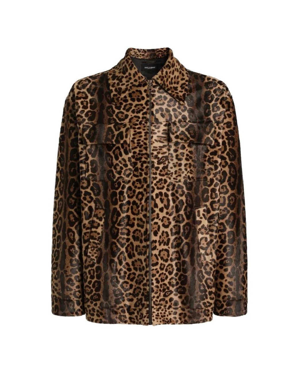 Dolce & Gabbana Brown Leopard-Print Pony Shirt-Style Jacket for men