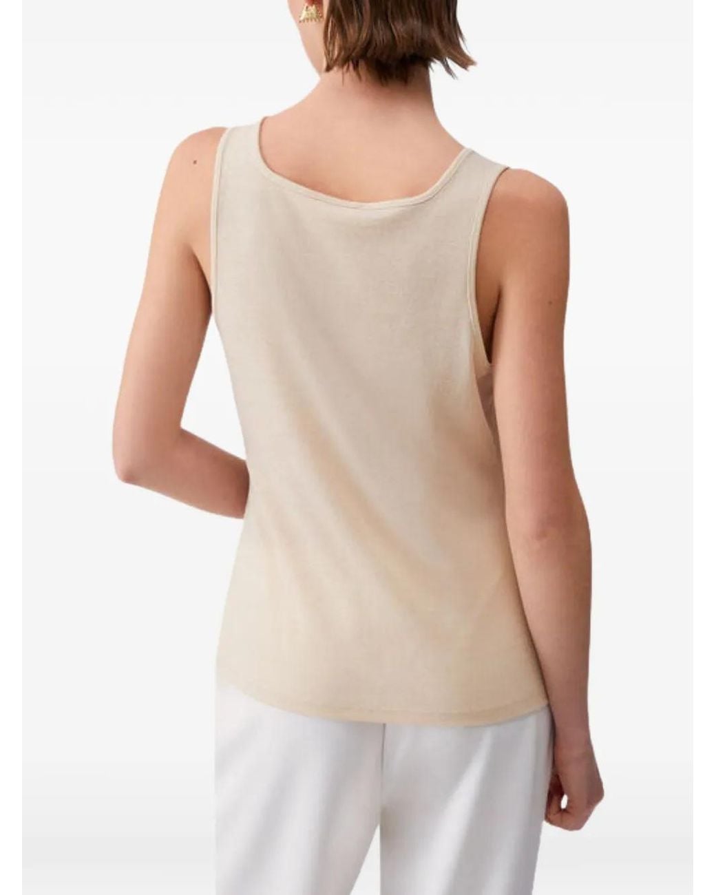 Liu Jo Natural Logo-Embroidered Scoop-Neck Tank Top