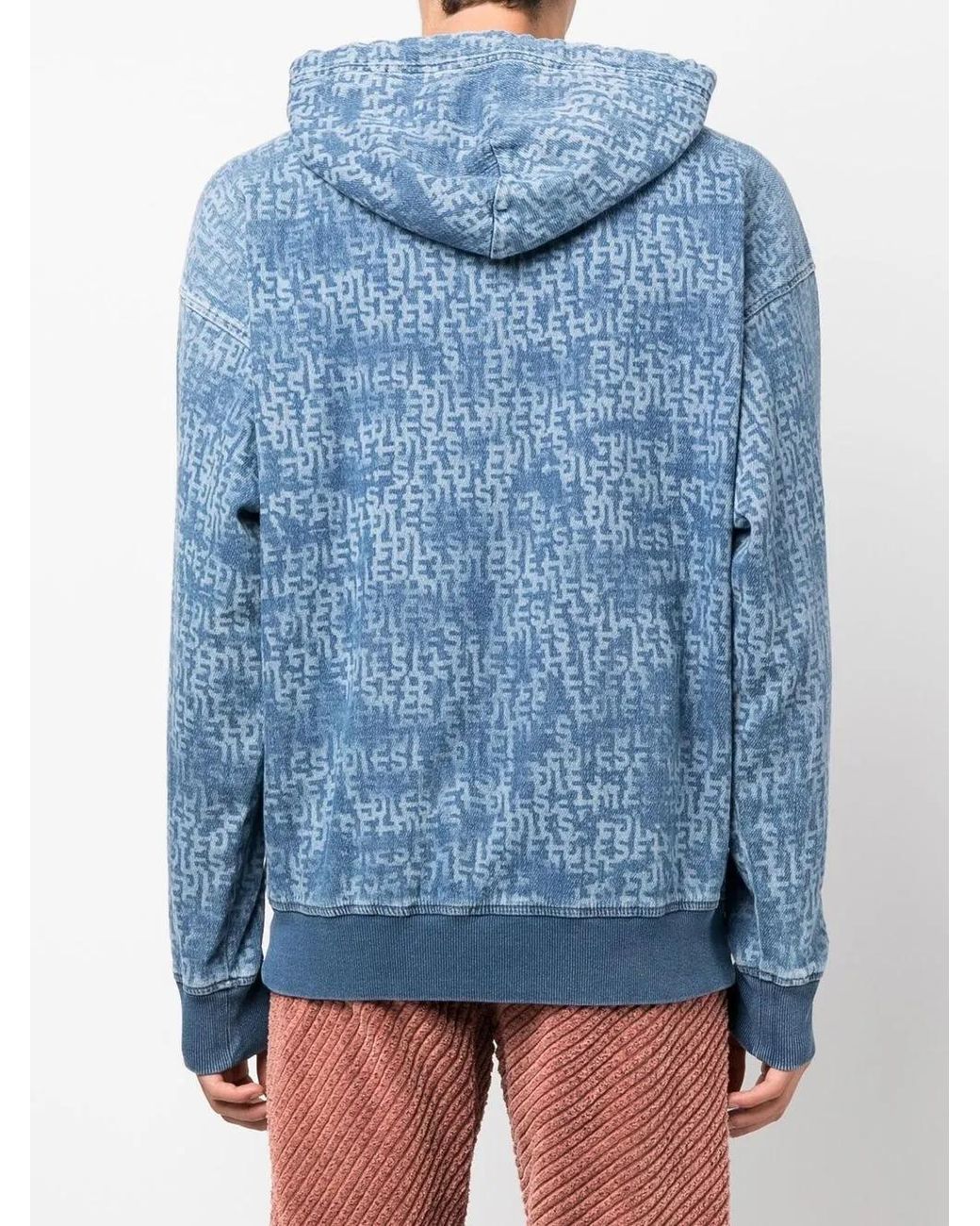 DIESEL Blue Logo Drawstring Hoodie for men