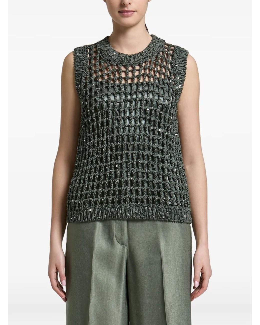 Peserico Green Sequin-Embellished Vest