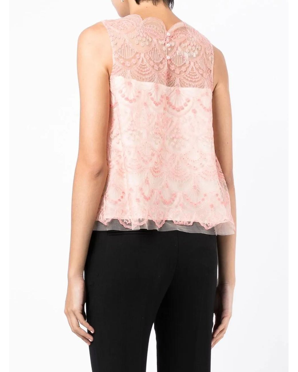 Shiatzy Chen Pink Lace-Overlay Sleeveless Blouse
