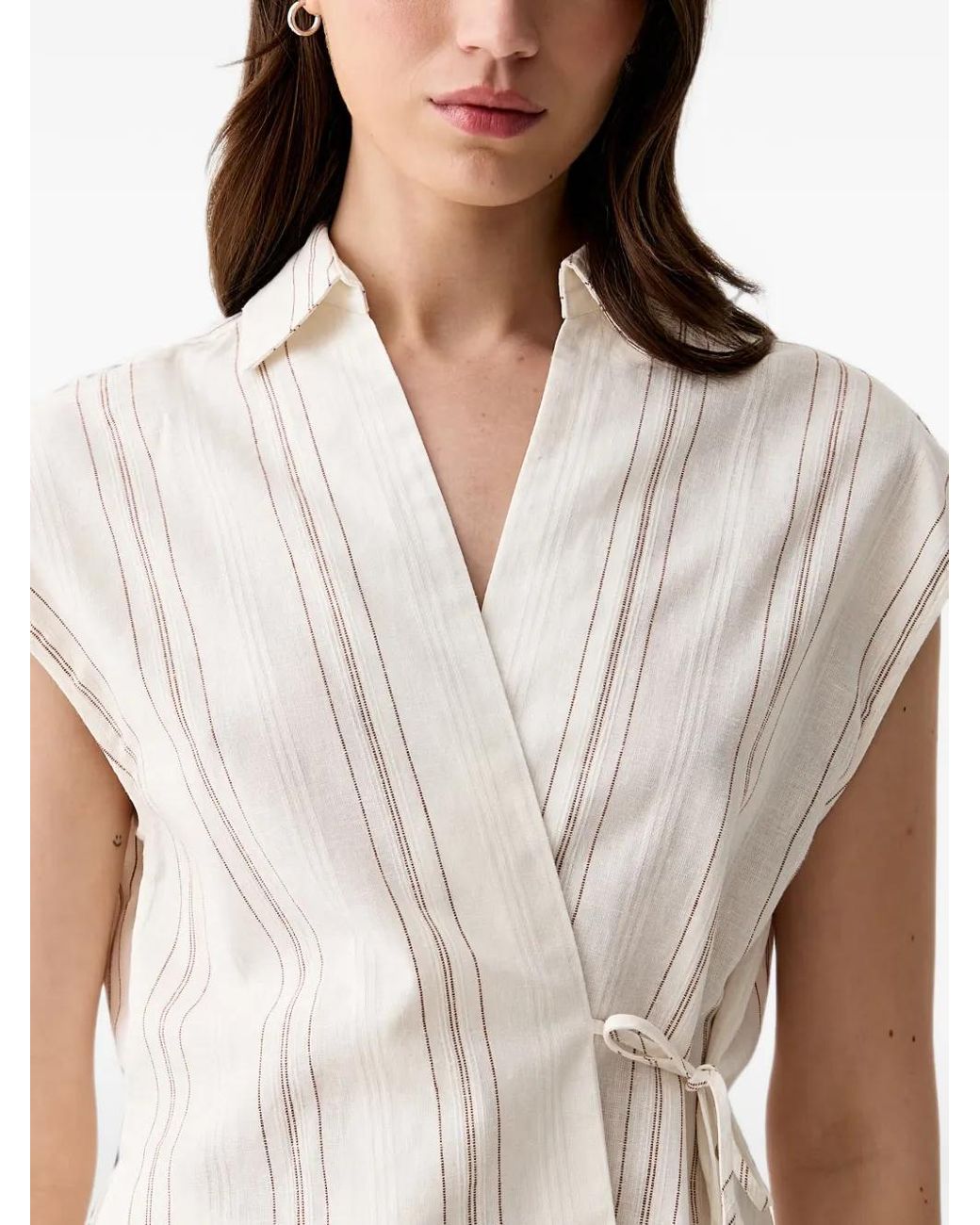 Benetton White Striped Wrap-Style Blouse