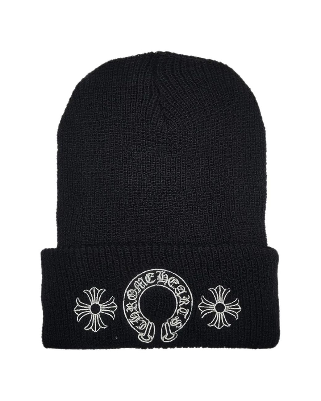 Chrome Hearts Black Logo-Embroidered Beanie Hat for men