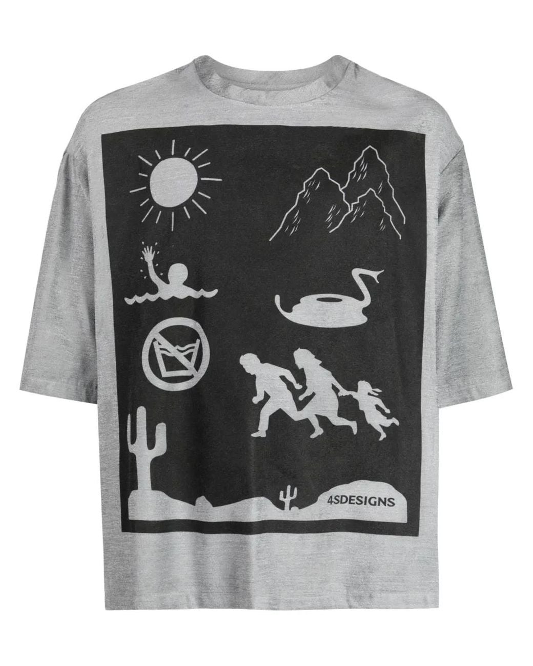 4SDESIGNS Gray Graphic-Print Mélange-Effect T-Shirt for men