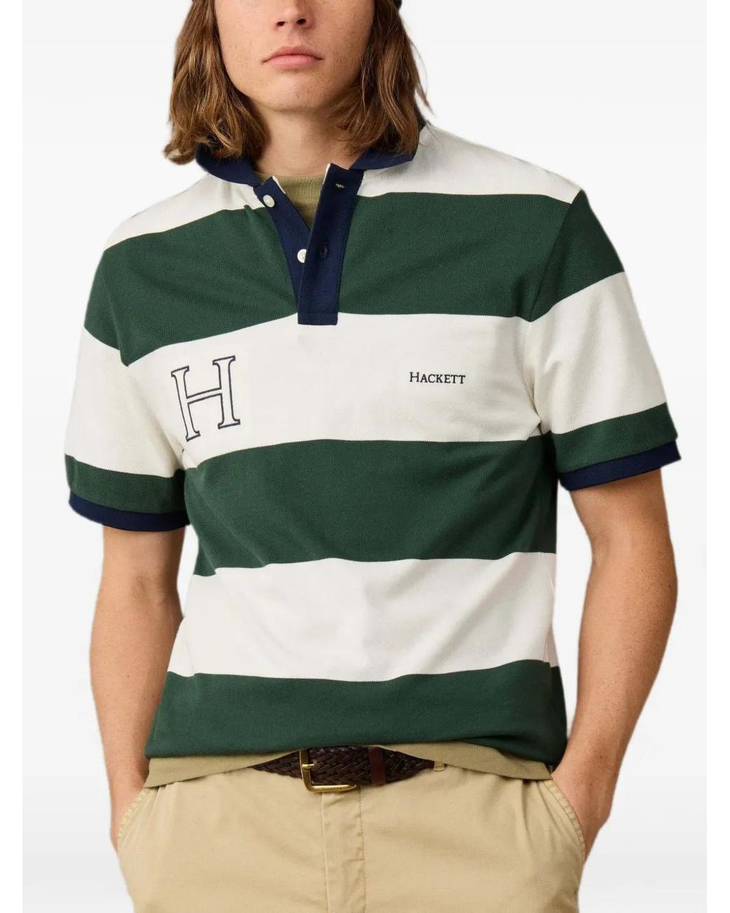 Hackett Green Striped Polo Shirt for men
