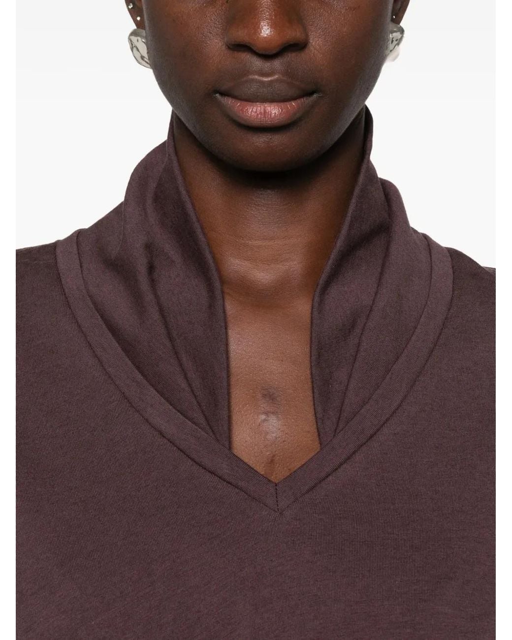 Viktoria Chan Brown Inez Shawl-Collar T-Shirt