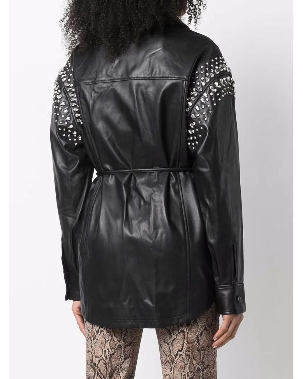 Philipp Plein Black Crystal-Studded Leather Shirt