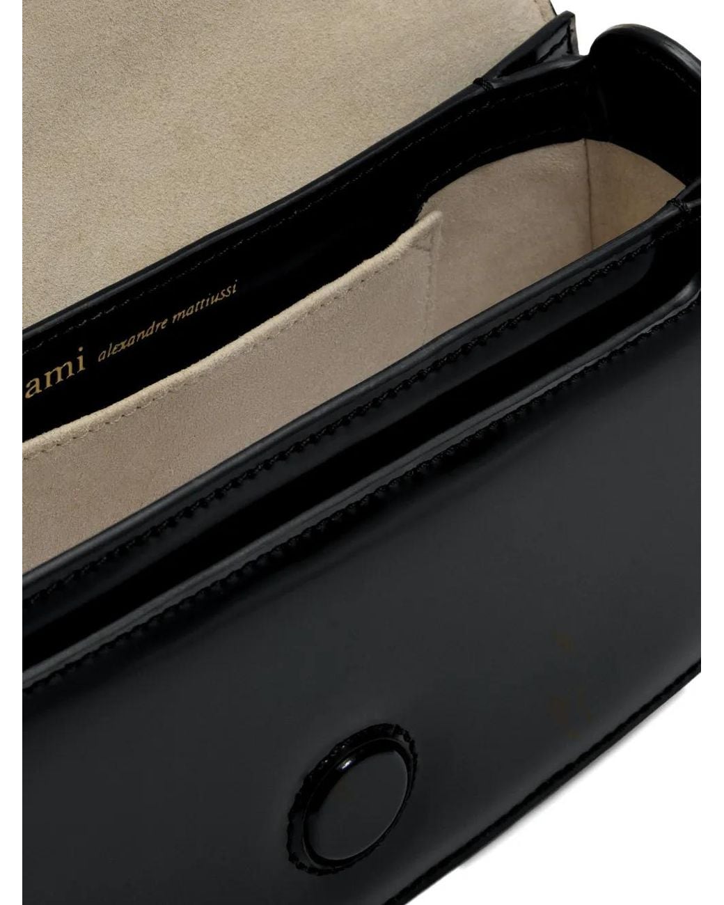 AMI Black Leather Shoulder Bag With Logo On The Front