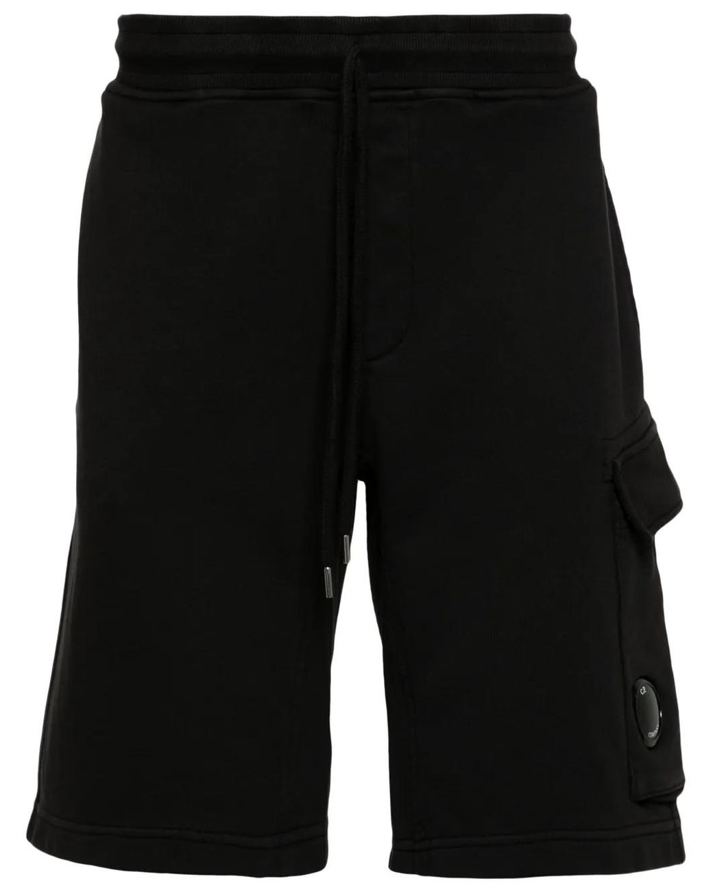 C P Company Black C.P. Company Diagonal Cotton Track Shorts for men