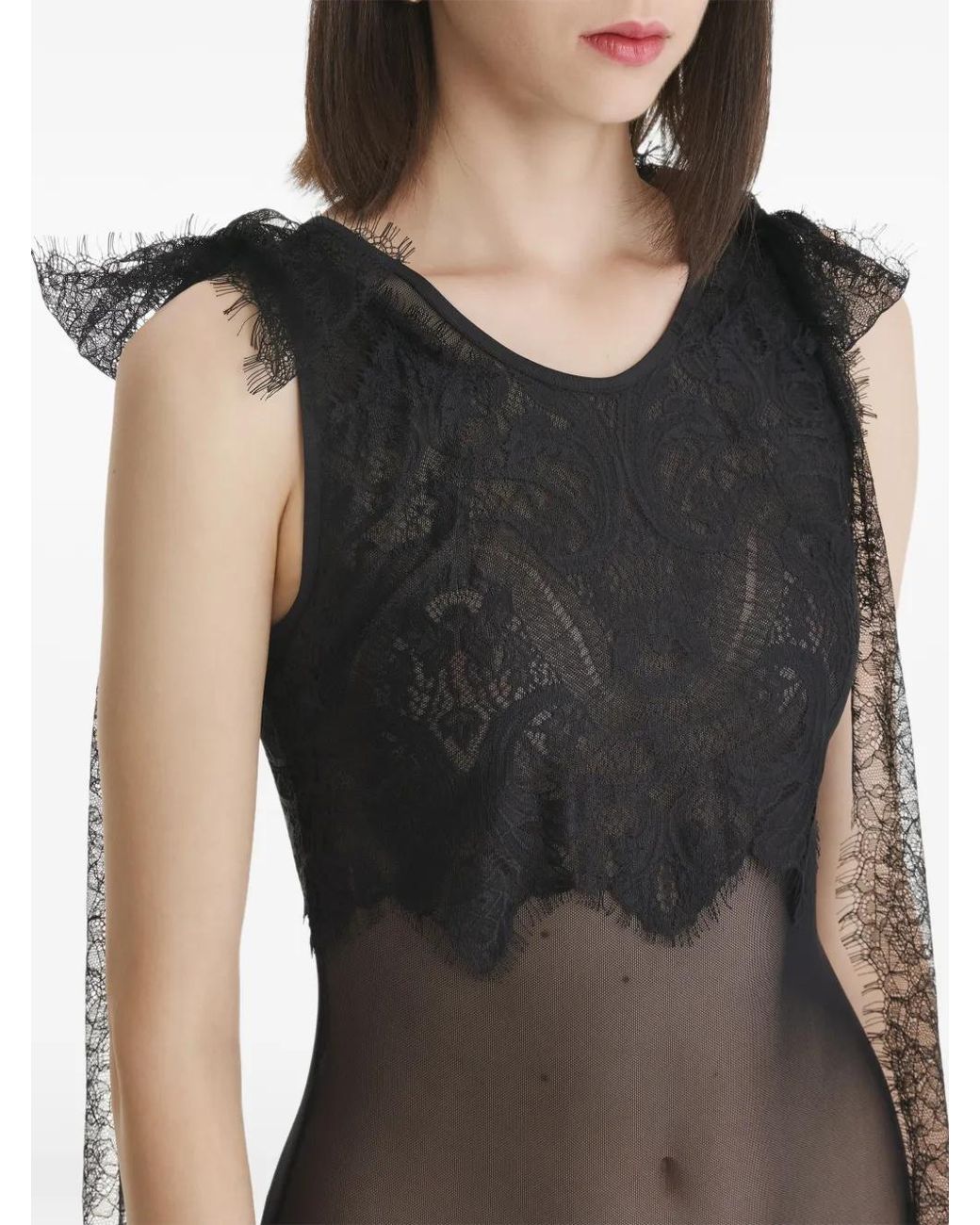 2310 STUDIO Black Lace-Panelled Bodysuit
