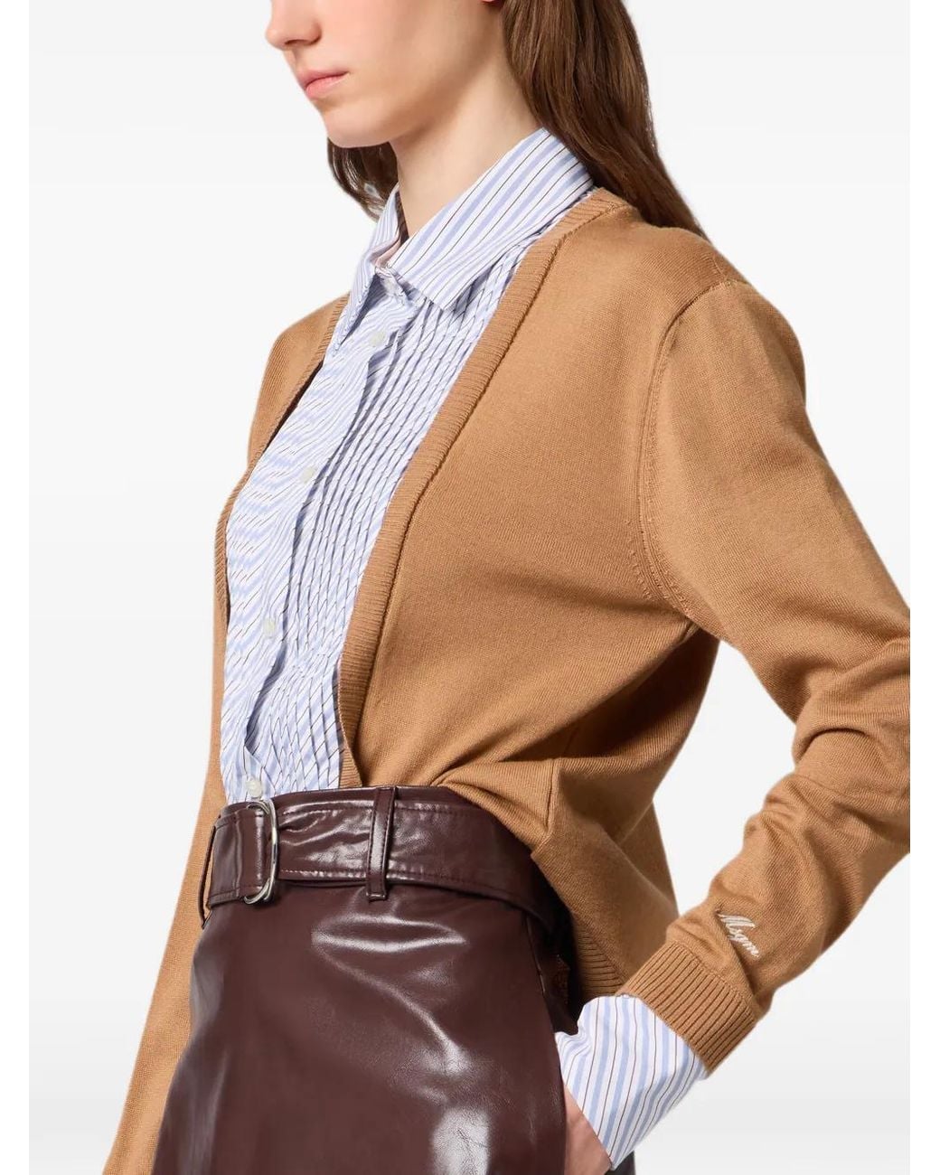 MSGM Brown Layered-Effect Cardigan