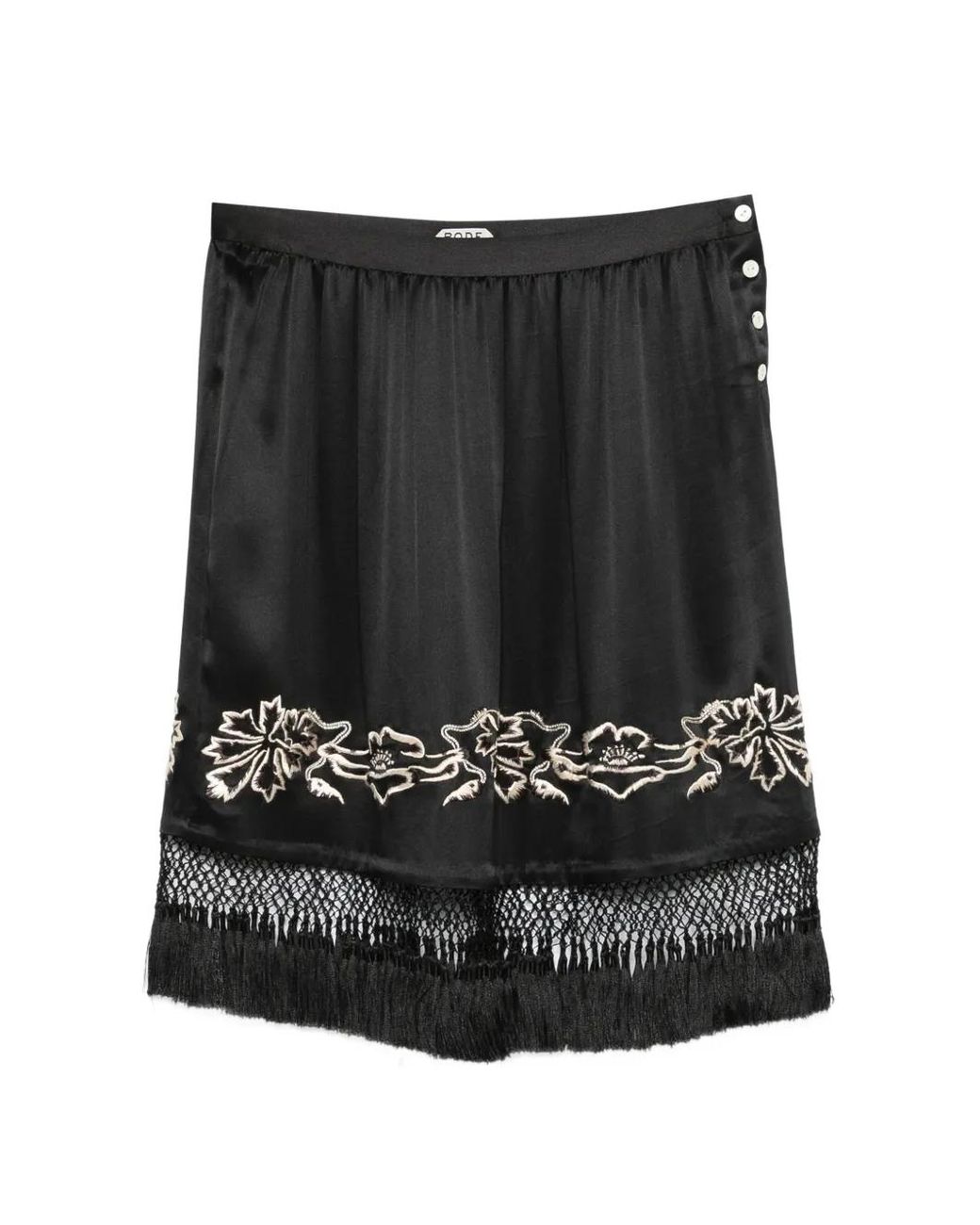 Bode Black Phantasm Fringed-Trim Embroidered Mini Skirt