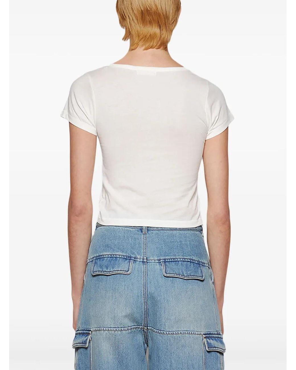 ÉTERNE White Crew-Neck Cropped T-Shirt