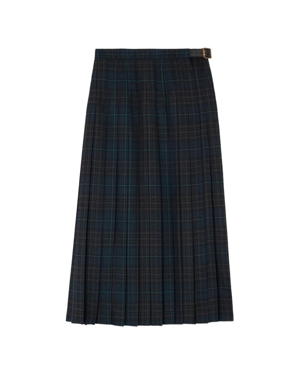 Burberry Blue Pleated Check Wool-Blend Skirt