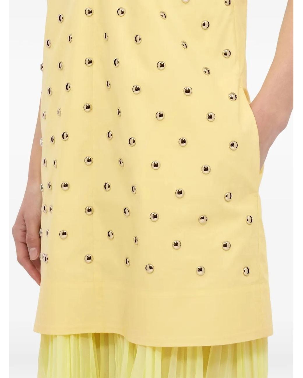 Robe Longue Plissée À Détails De Clous MSGM en coloris Yellow