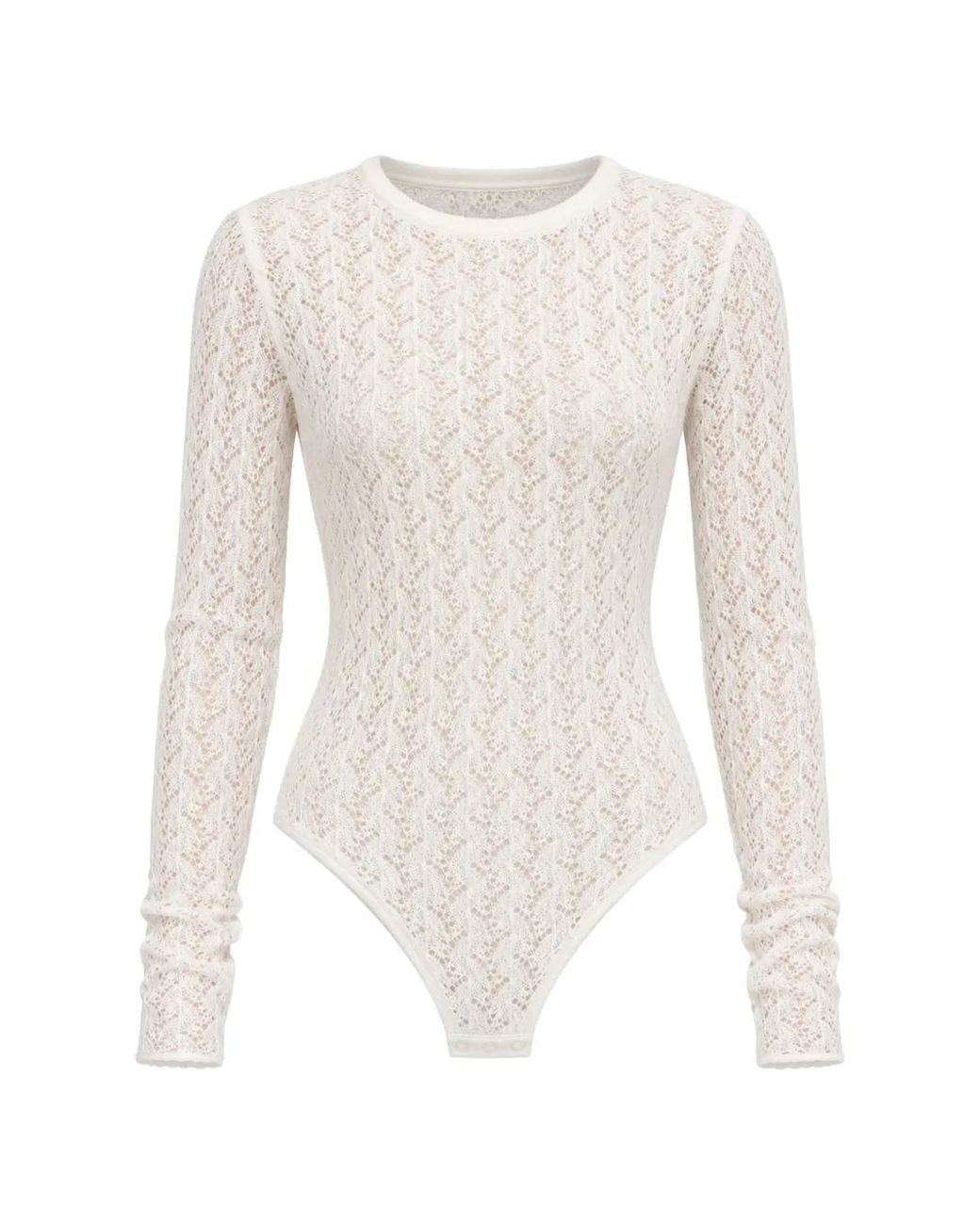 CYCLE White Sara Lace-Knit Long-Sleeve Bodysuit
