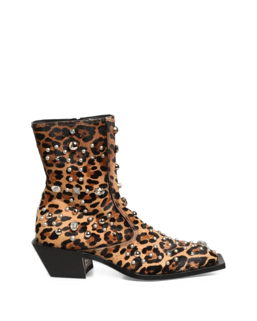 Dolce & Gabbana Brown Leopard-Print Embellished Ankle Boots for men