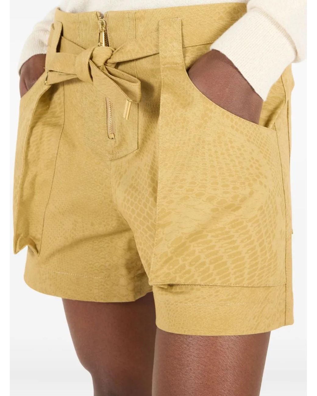 Roberto Cavalli Yellow Python-Print Belted Shorts