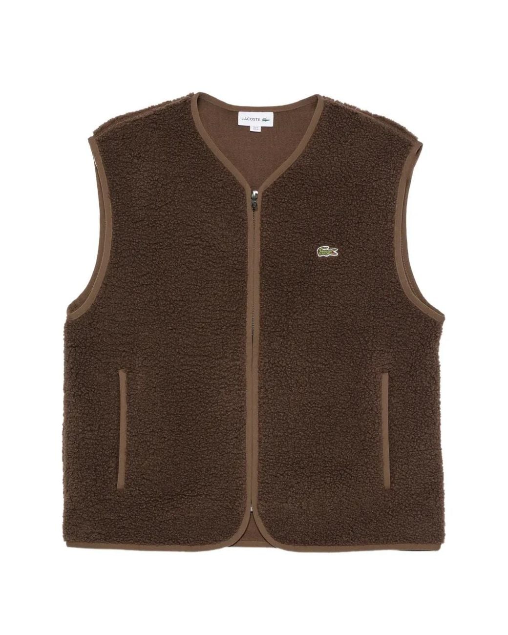 Lacoste Brown Fleece-Texture Gilet for men