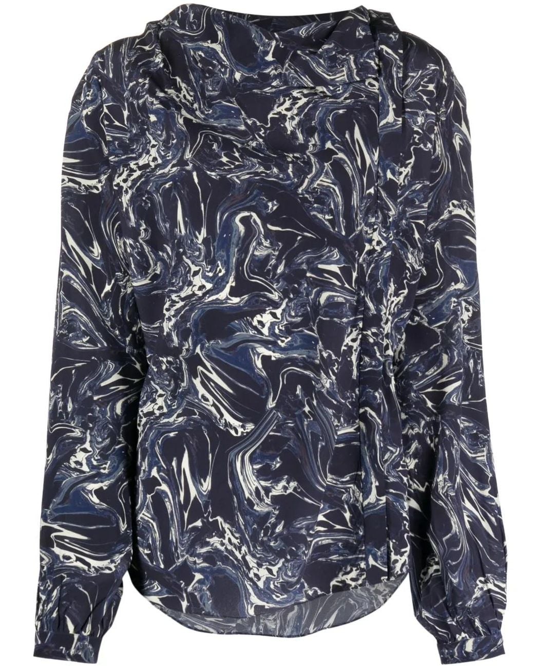 Isabel Marant Blue Tiphaine Marble-Print Silk Blouse