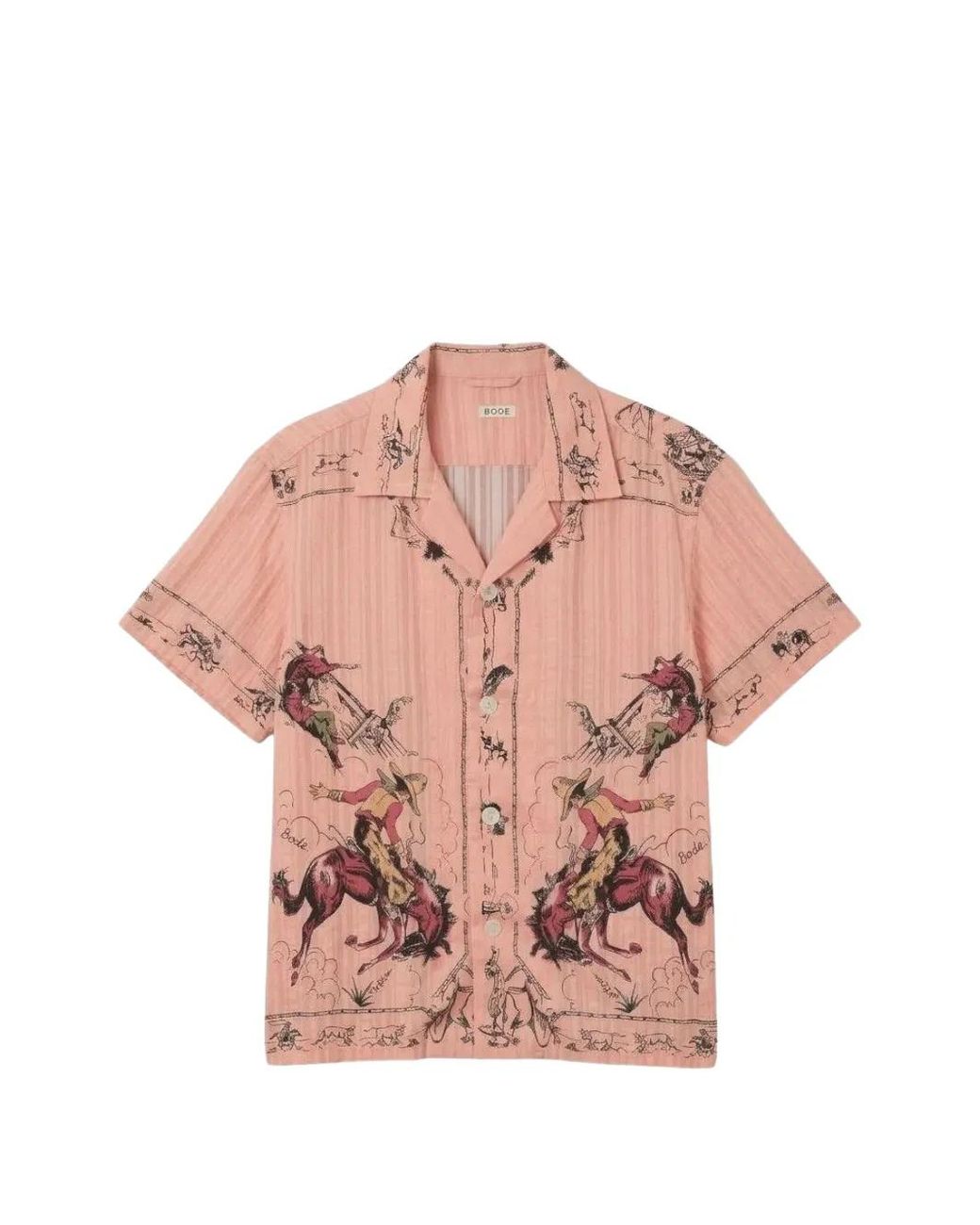 Bode Pink Bronco Buster Graphic-Print Seersucker Shirt for men
