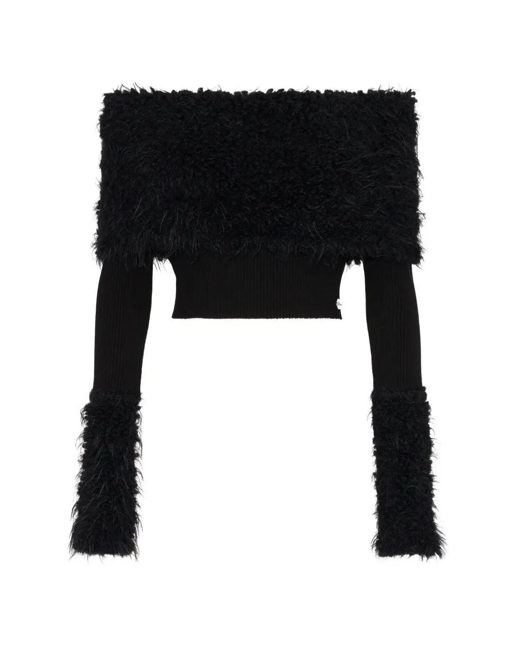 Jean Paul Gaultier Black Faux-Fur-Trim Ribbed-Knit Sweater