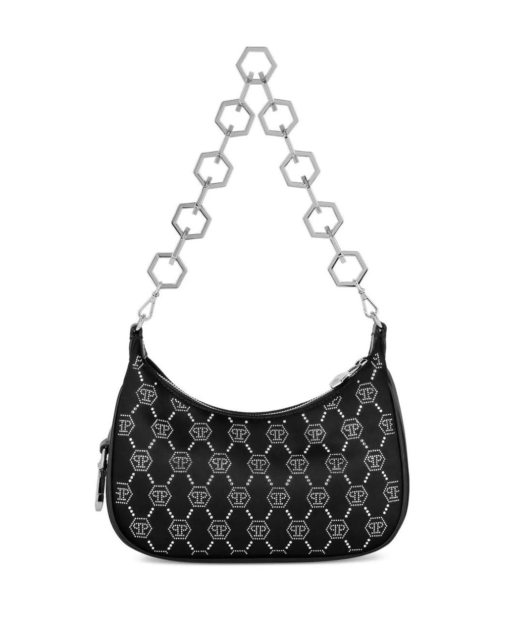Philipp Plein Black Satin Shoulder Bag Monogram