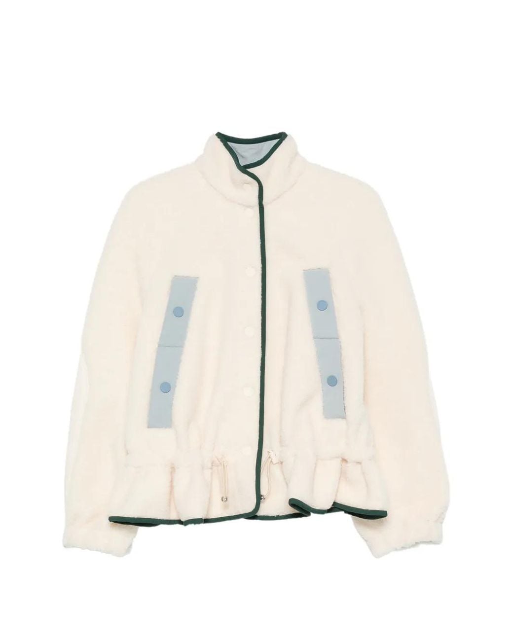 Stine Goya White Ruffled-Hem Fleece Jacket