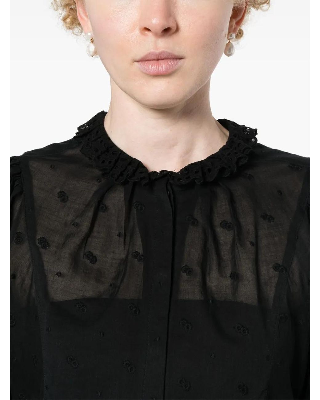 Isabel Marant Black Terzali Floral-Embroidered Blouse