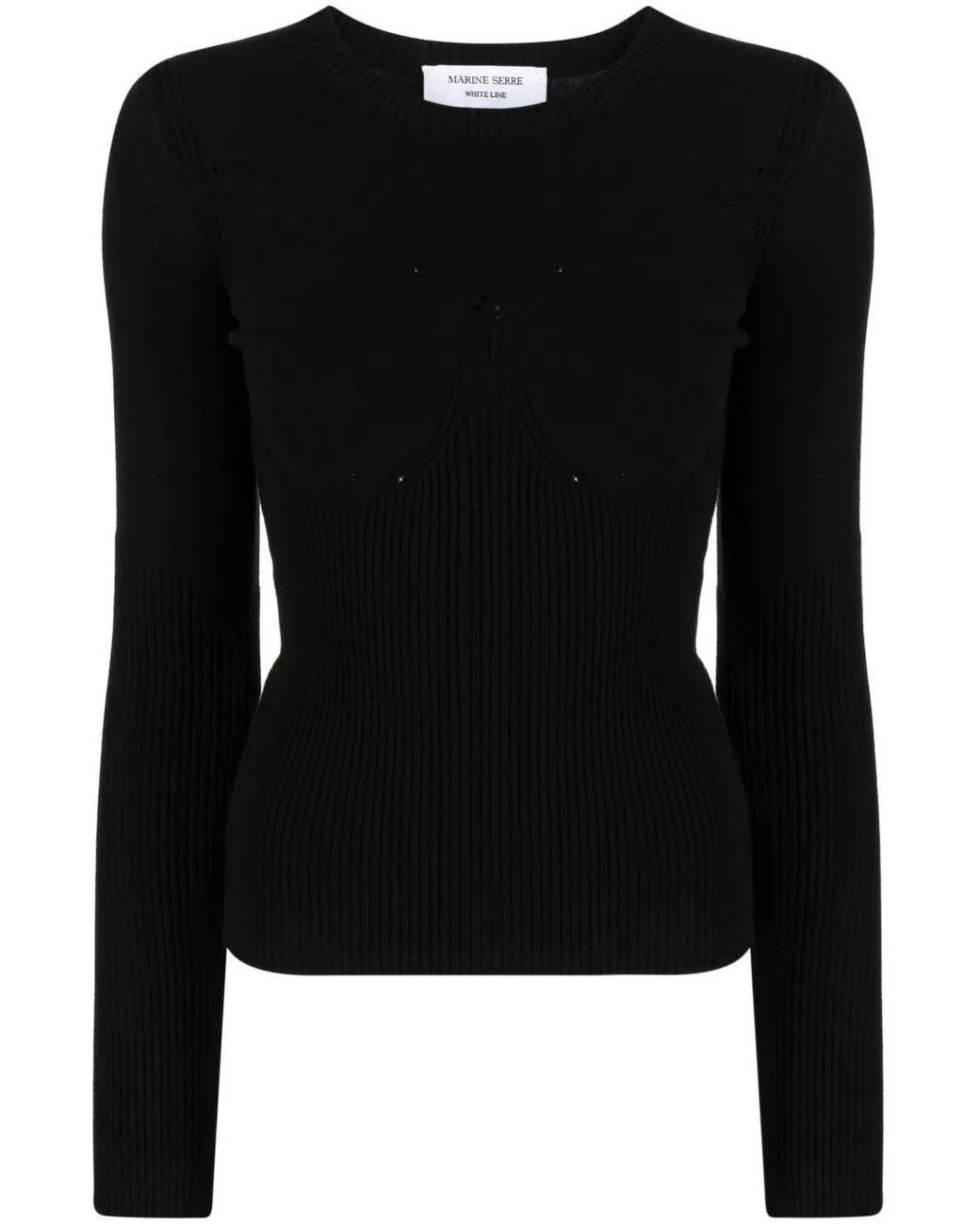 MARINE SERRE Black Ribbed-Knit Long-Sleeved Top