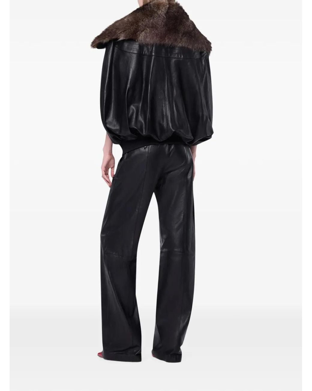 Rabanne Black Veste En Cuir D'Agneau À Col En Shearling Détachable