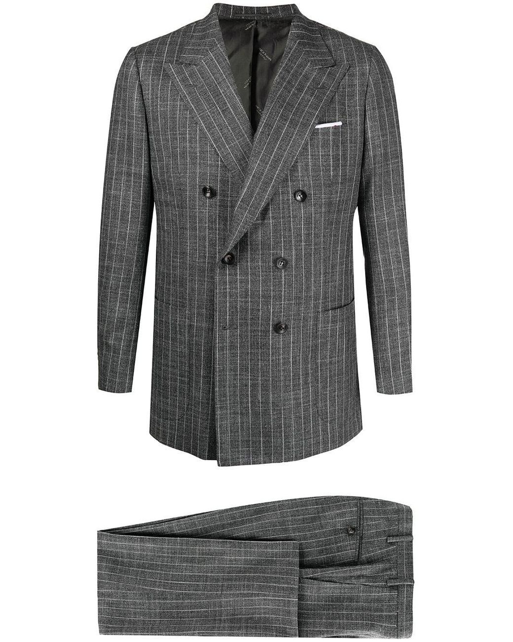 Kiton Pinstripe-pattern Double-breasted Suit in Grey (Gray) for Men - Lyst