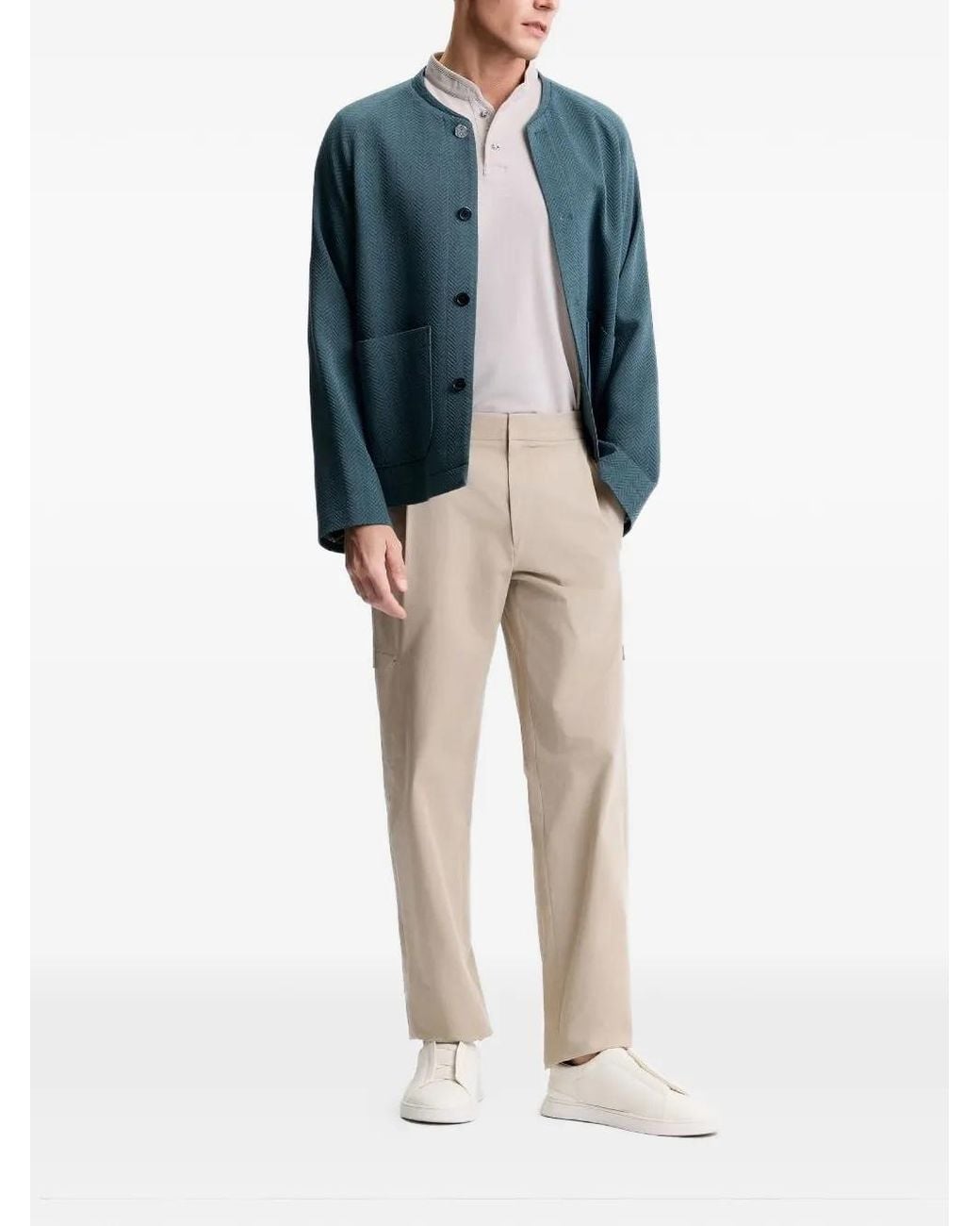 Shanghai Tang Green Herringbone Button Jacket for men