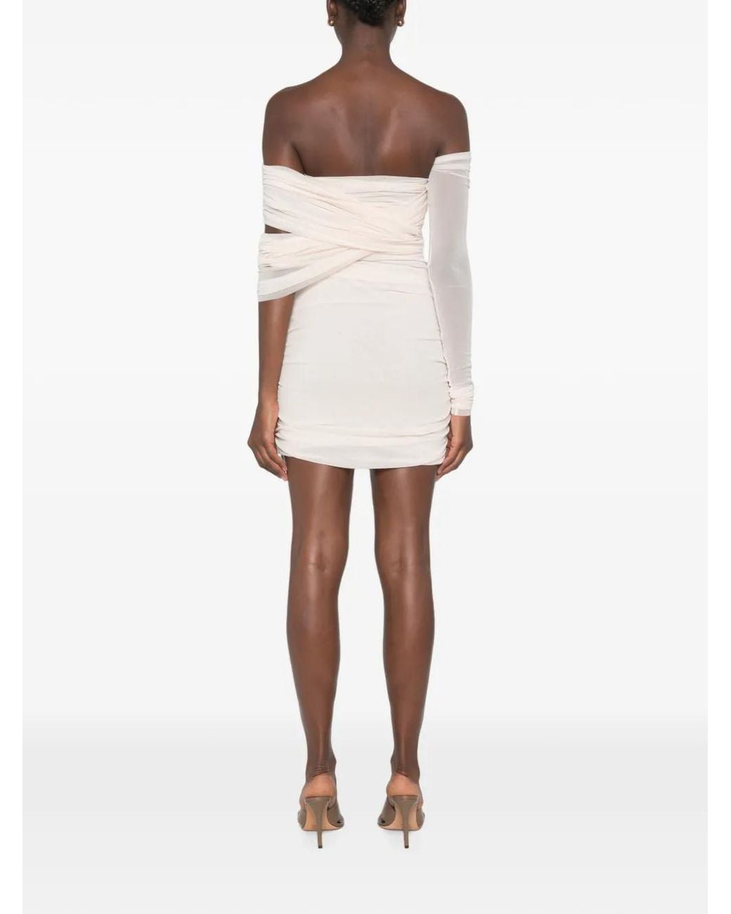 Philosophy Di Lorenzo Serafini White Mini Off-Shoulder Ruched Dress