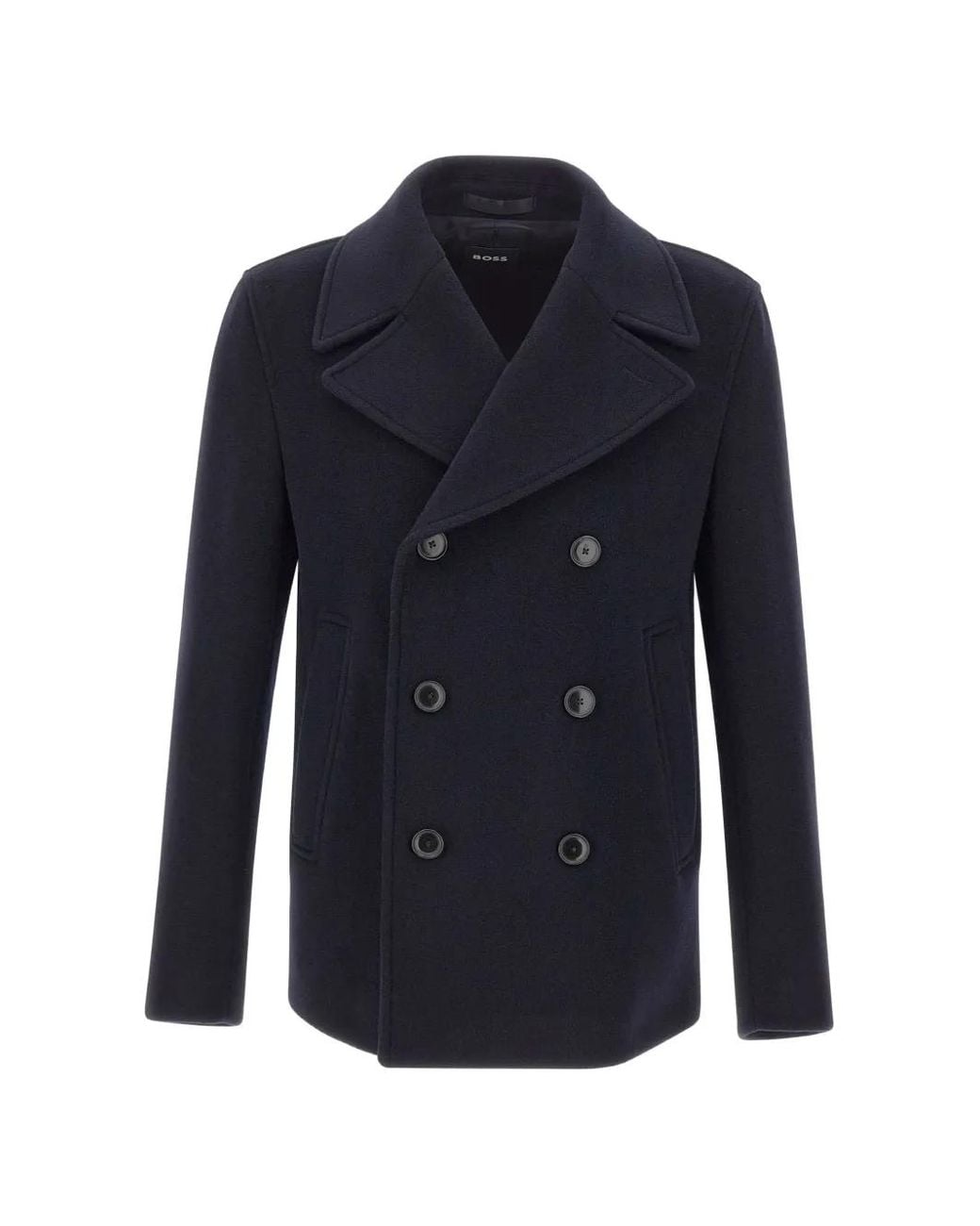 Boss Blue Slim-Fit Double-Breasted Short Coat for men
