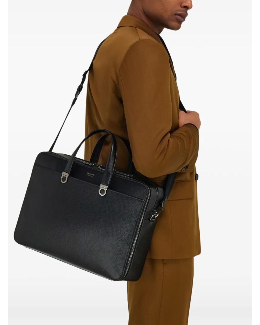 Ferragamo Black Gancini Briefcase for men