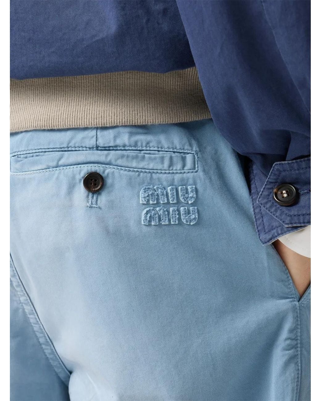 Miu Miu Blue Garment-Dyed Twill Pants