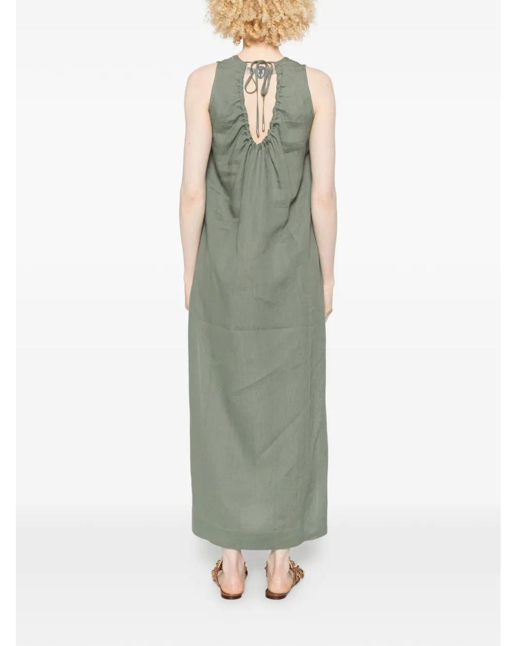 Peserico Green V-Neck Sleeveless Midi Dress