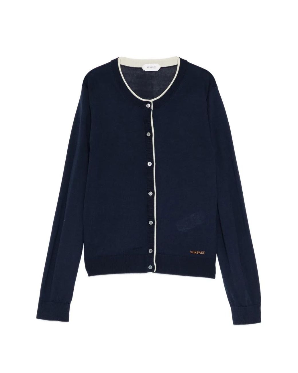 Versace Blue Embroidered Wool Knit Cardigan