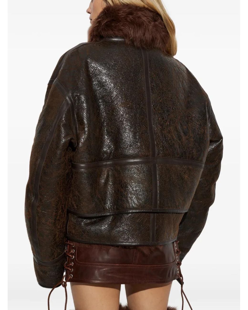 DSquared² Black Shearling-Trim Leather Jacket