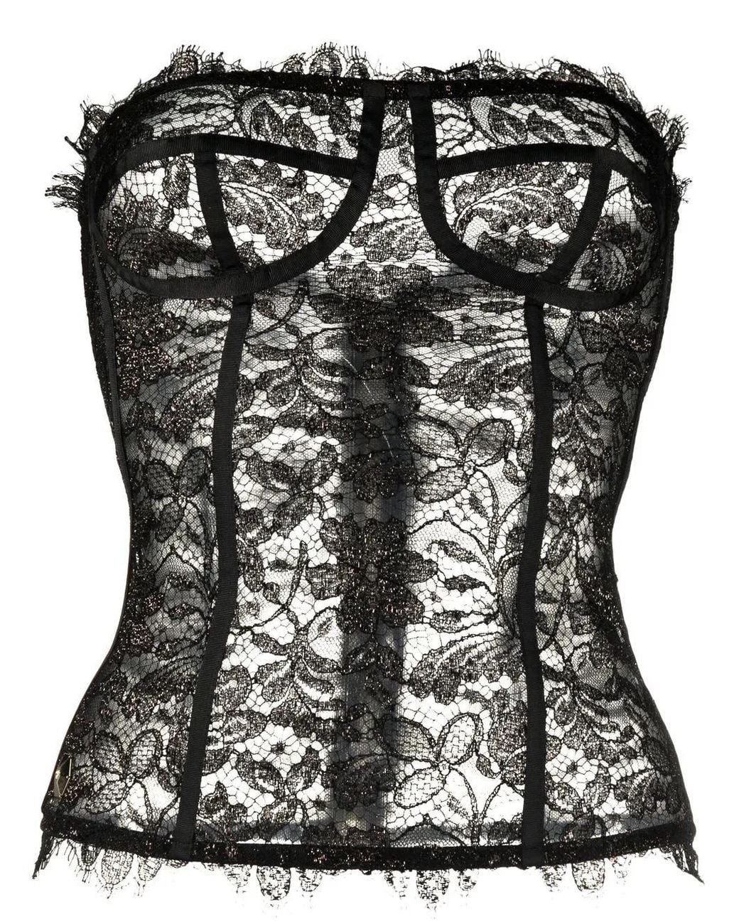 Philipp Plein Black Lace-Detail Bustier Top