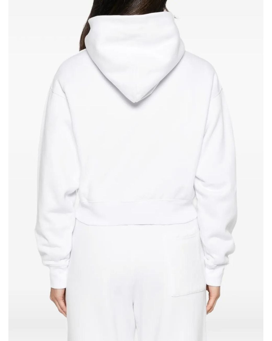 Sporty & Rich White Elon Logo-Embroidered Cropped Hoodie